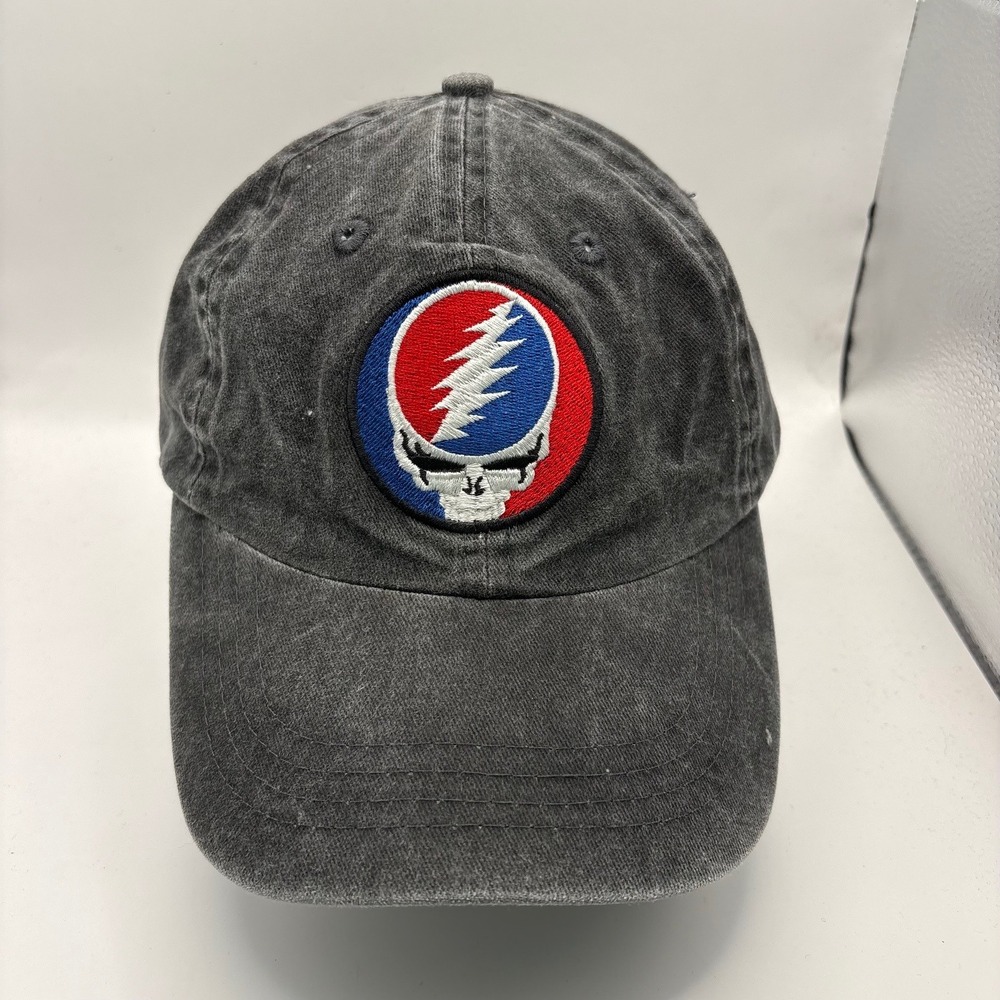 Grateful Dead Steal Your Face Hat Washed Black Adjustable Strapback Dad Cap